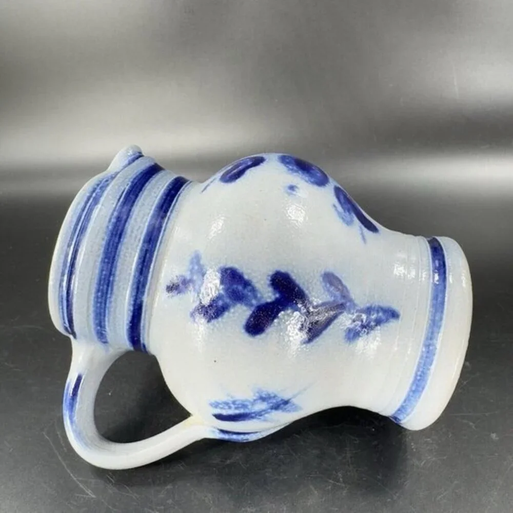 Vintage‎ German Pottery Salt Glaze Cobalt Blue Gray Glaze Pitcher Large Creamer